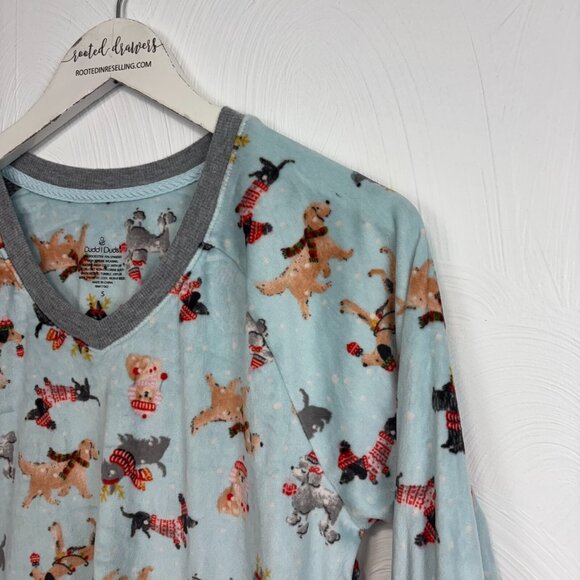 Cuddl Duds Pajama Sleep Shirt Blue Fleece Long Sleeve Pullover Dogs Puppies Top - Picture 2 of 4